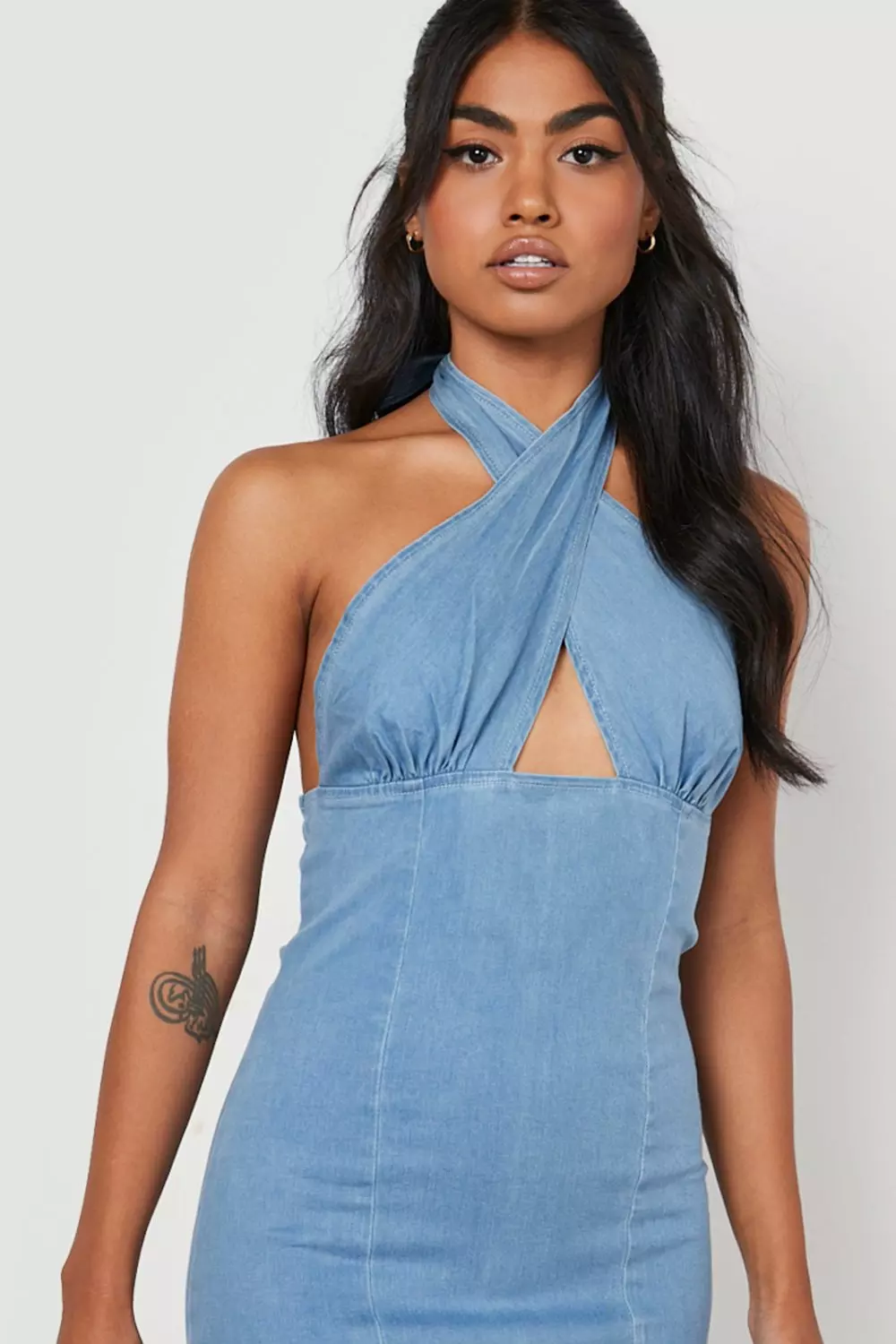 Denim halter outlet neck dress